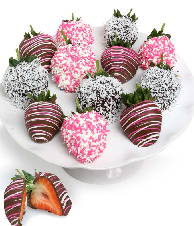 E-195.jpg Baby Girl Chocolate Covered Strawberries - 12 Pieces
