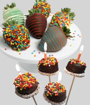 Happy Birthday Chocolate Covered Strawberries and Brownie Pops
