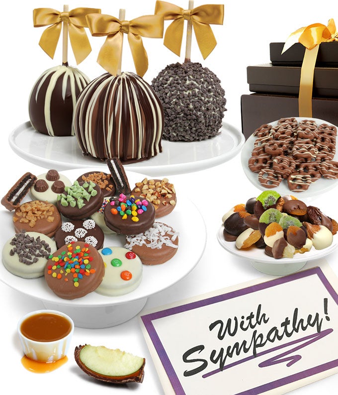E-243-1.jpg With Sympathy Belgian Chocolate Covered Fruit Gift Basket