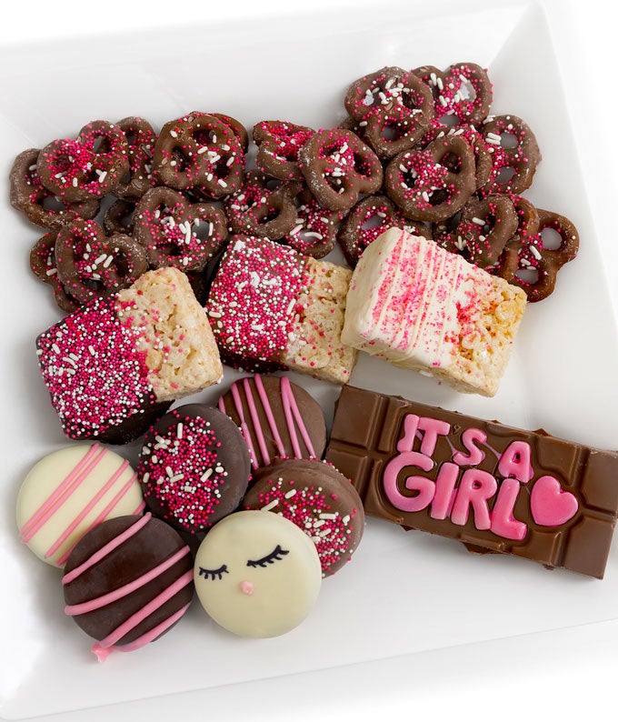 E-611.jpg Baby Girl Belgian Chocolate Covered Treat Sampler