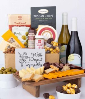 Deepest Sympathy Deluxe Charcuterie Gift Box with Red & White Wine