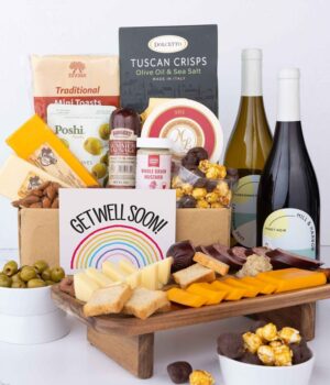 Get Well Soon! Charcuterie, Cheese & California Wine Gourmet Gift Box - Red & White Wine