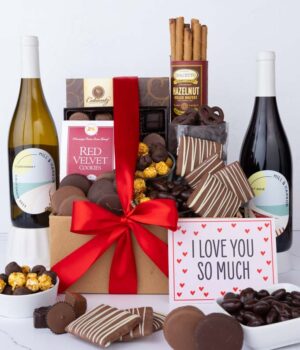 I Love You! Gourmet Chocolate & Wine Indulgence Gift Box - California Red & White Wine
