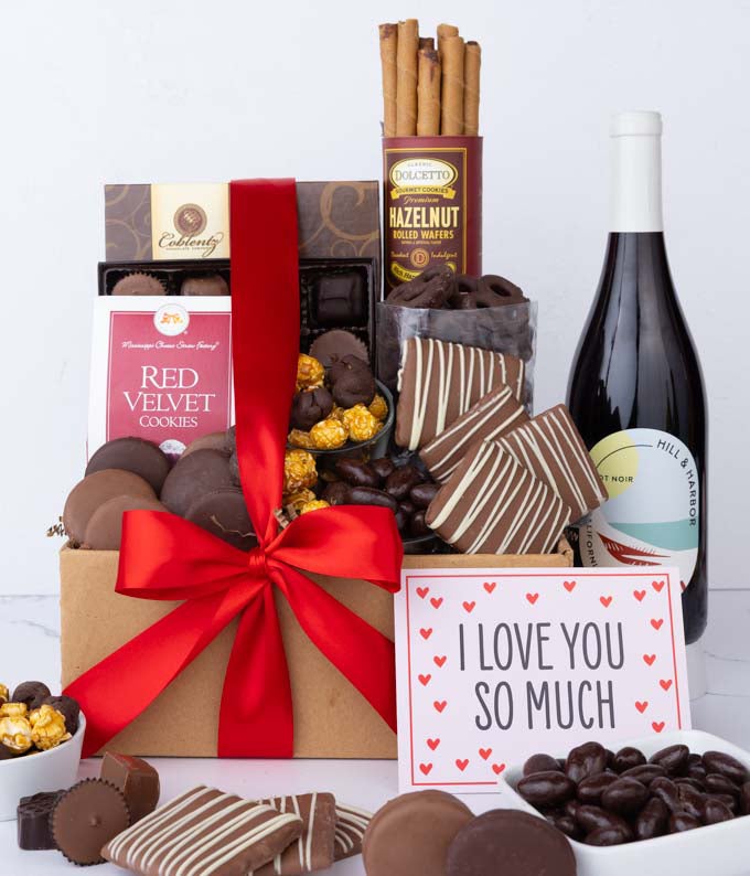 F-052.jpg I Love You! Gourmet Chocolate & Wine Indulgence Gift Box - California Red Wine