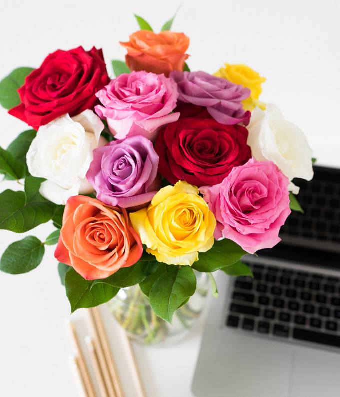 F-055_A1.jpg One Dozen Rainbow Roses - Image 2
