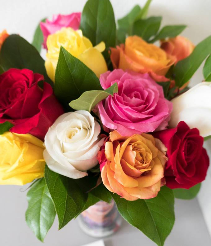 F-055_A3.jpg One Dozen Rainbow Roses - Image 4