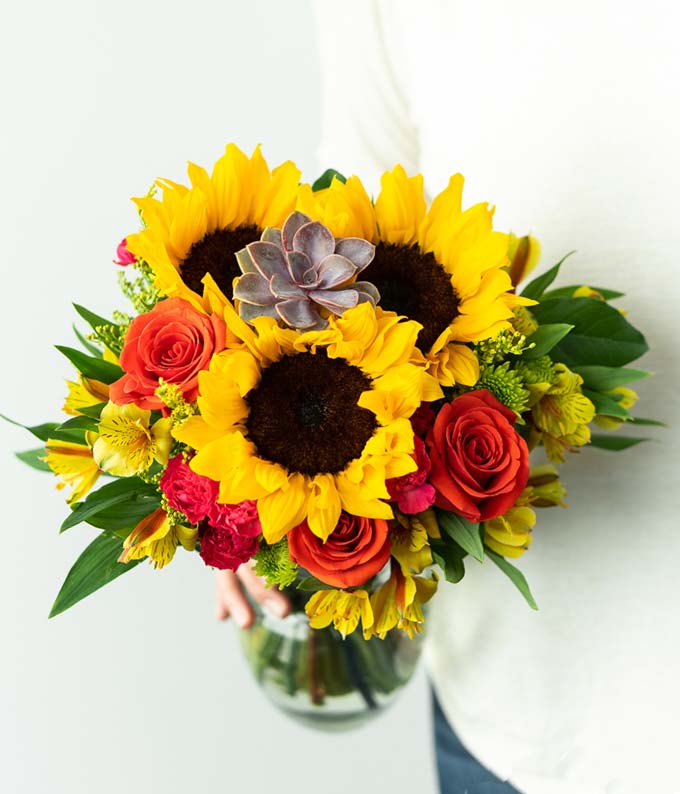 F-134_A2.jpg Sweetest Sunflower Succulent Bouquet - Image 3