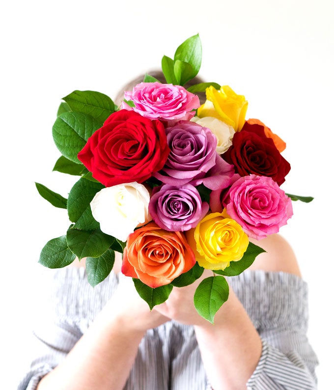 F-387_A3.jpg One Dozen Rainbow Birthday Roses - Image 5