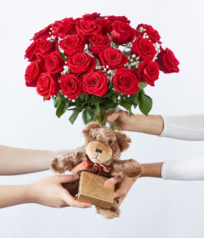 F-505_A4.jpg Two Dozen Long Stemmed Red Roses with Chocolates & Bear - Image 5
