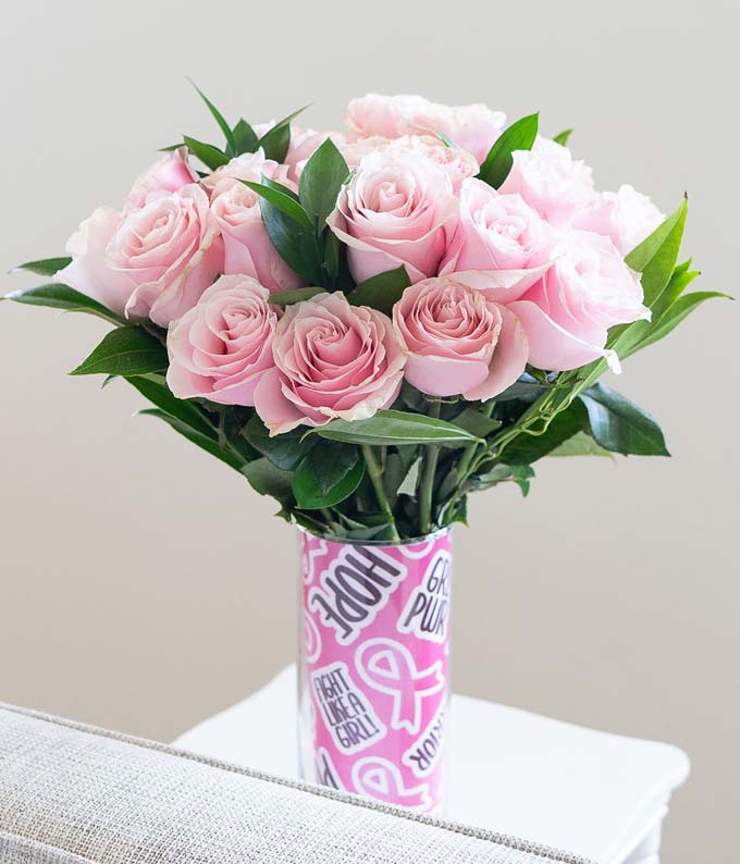 F-544_A1.jpg One Dozen Light Pink Breast Cancer Awareness Roses - Image 2