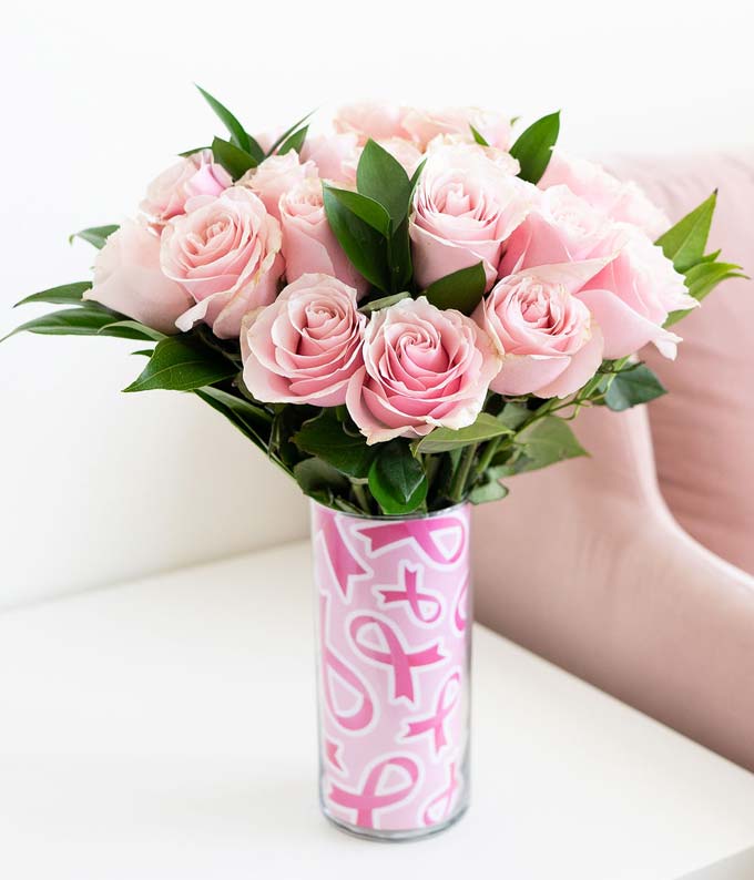 F-544_A2.jpg One Dozen Light Pink Breast Cancer Awareness Roses - Image 3