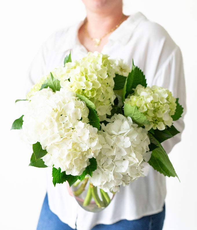 F-605_A1.jpg White & Mini Green Hydrangea Bouquet - Image 2