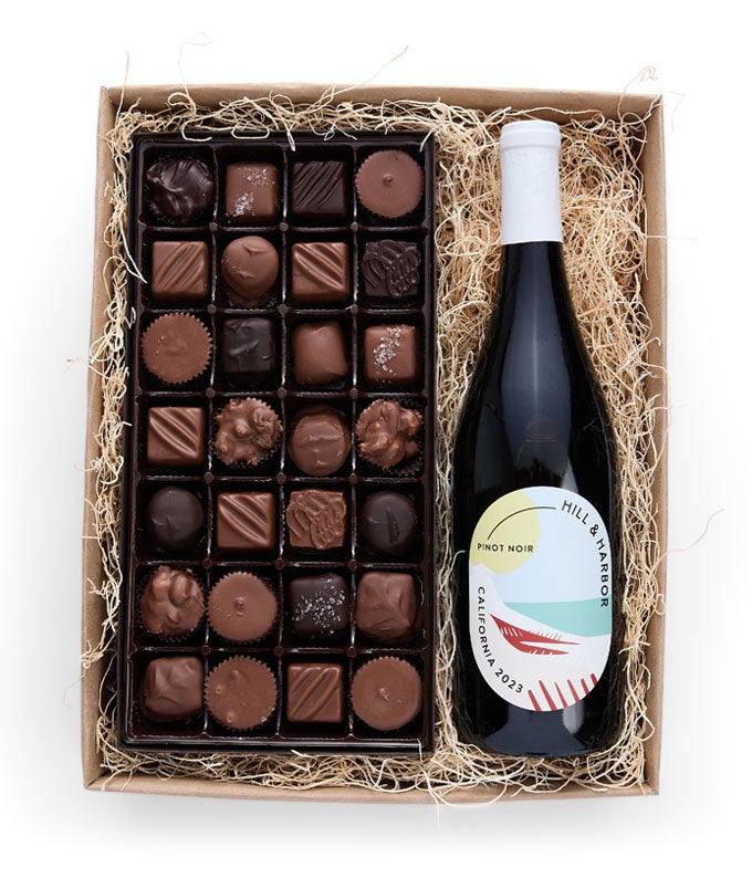 F-614.jpg Gourmet Chocolates & California Red Wine Gift Box