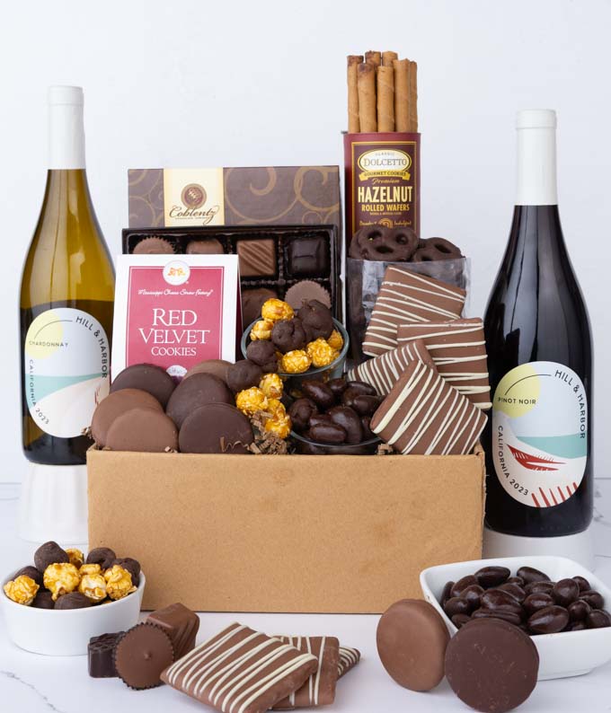 F-622.jpg Deluxe Sweet Treats Chocolate Gift Box with Red & White Wine