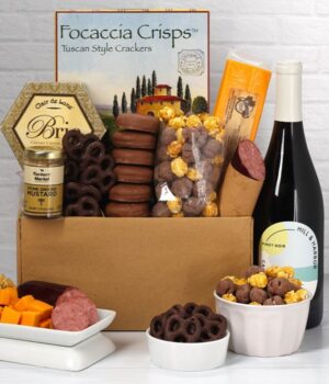 Sweet & Savory Gourmet Gift Box with Red Wine