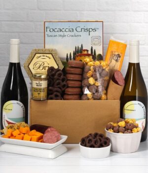 Sweet & Savory Gourmet Gift Box with Red & White Wine