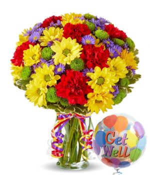 Festive Floral Garden with Get Well Soon Balloon