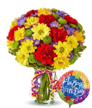 Festive Floral Garden with Birthday Balloon