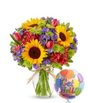 Utopian Sunflower Garden with Get Well Balloon