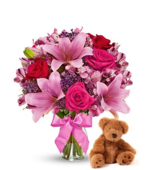 Rose & Lily Celebration with Teddy Bear