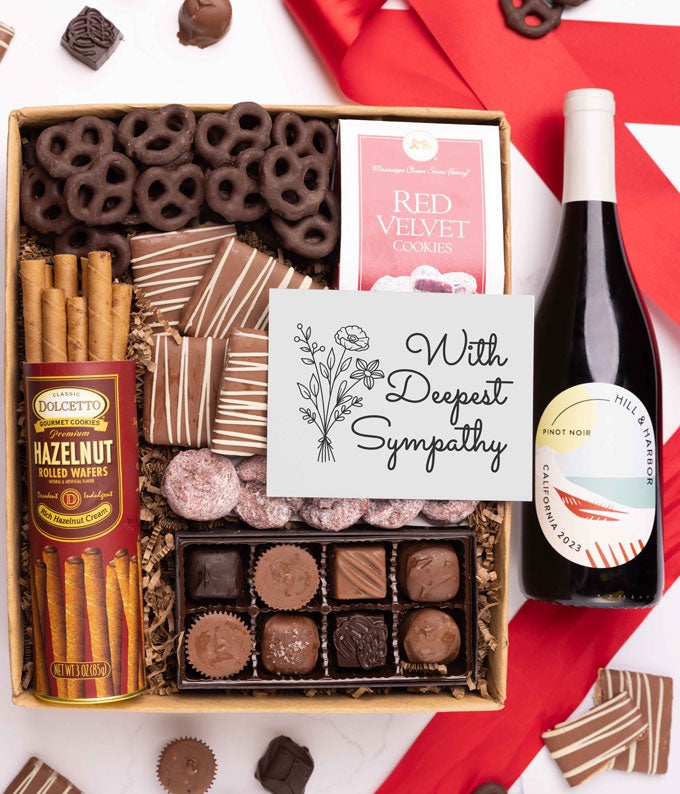 YH132-1.jpg Deepest Sympathy Sweet Treats Chocolate & Red Wine Gift Box