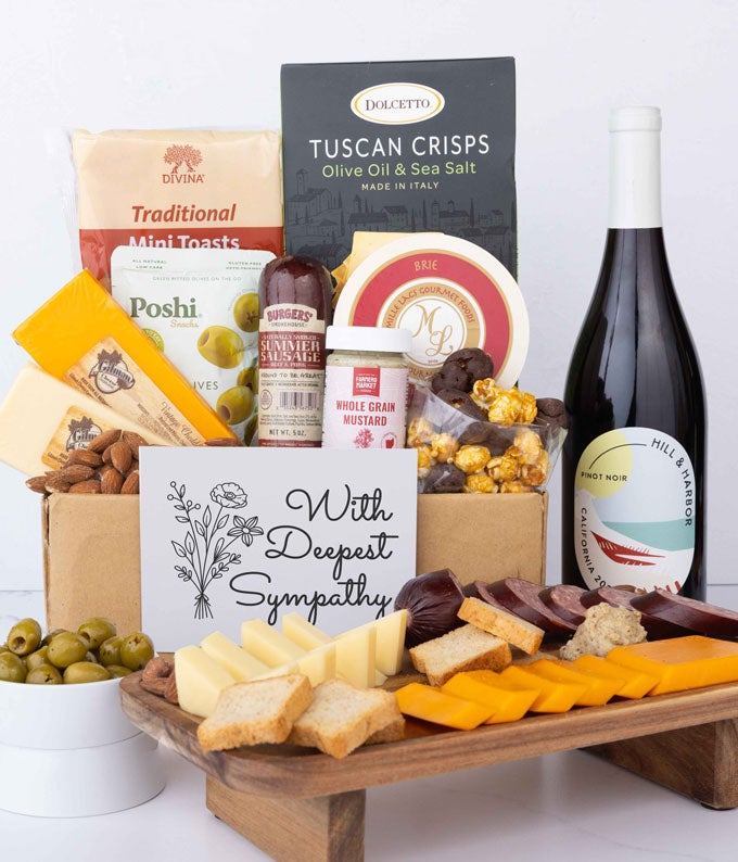 YH134-1.jpg Deepest Sympathy Deluxe Charcuterie & Red Wine Gift Box