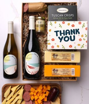 Thank You Cheese & Meat Gift Box with California Red & White Wine