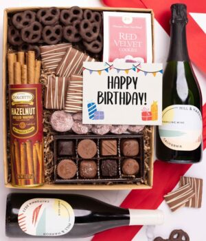 Happy Birthday! Sweet Treats Chocolate Gift Box with California Red & Sparkling Wine