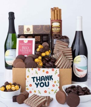 Thank You! Deluxe Sweet Treats Chocolate Gift Box with Red & Sparkling Wine