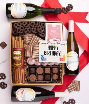 Happy Birthday! Sweet Treats Chocolate Gift Box with California Red, White & Sparkling Wine