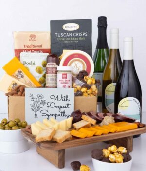 Deepest Sympathy Deluxe Charcuterie Gift Box with Red, White & Sparkling Wine