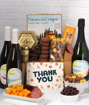 Thank You Gourmet Gift Box with Red, White & Sparkling Wine