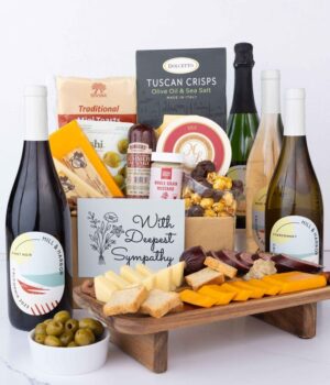 Deepest Sympathy Charcuterie, Cheese & California Wine Gourmet Gift Box - Red, White, Rosé & Sparkling Wine