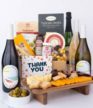 Thank You! Charcuterie, Cheese & California Wine Gourmet Gift Box - Red, White, Rosé & Sparkling Wine