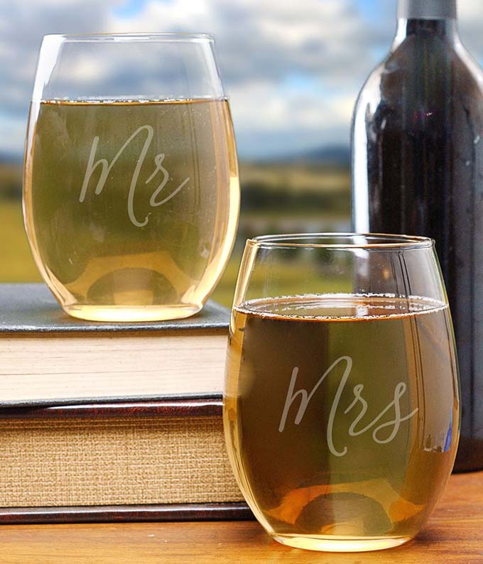 YP706_A1.jpg Mr. & Mrs. Stemless Wine Glass Set - Image 2